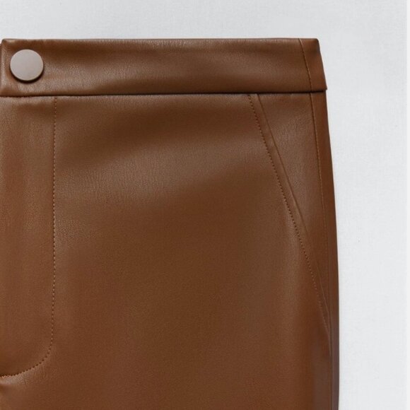 NWT Zara Camel Brown Faux Leather Ankle Pants - Picture 5 of 7